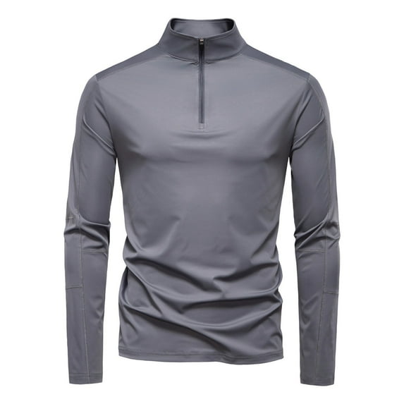 Stamzod Sun Protection Shirts for Men Summer Solid Color Stand Up Collar Long Sleeve Fishing Shirt Casual Loose Fit Outdoor Athletic Rash Guard for Men Dark Gray XL