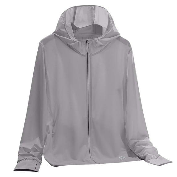 Stamzod Sun Shirts for Women Long Sleeve UV Protection Athletic Jacket Summer Solid Color Outdoor Casual Sun Hoodie for Fishing Running Swim Gray XXXL