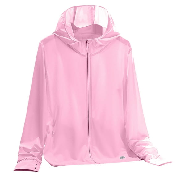 Stamzod Sun Shirts for Women Long Sleeve UV Protection Athletic Jacket Summer Solid Color Outdoor Casual Sun Hoodie for Fishing Running Swim Hot Pink XXXXL