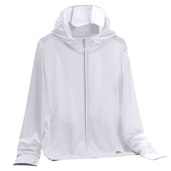 Stamzod Sun Shirts for Women Long Sleeve UV Protection Athletic Jacket Summer Solid Color Outdoor Casual Sun Hoodie for Fishing Running Swim White XL