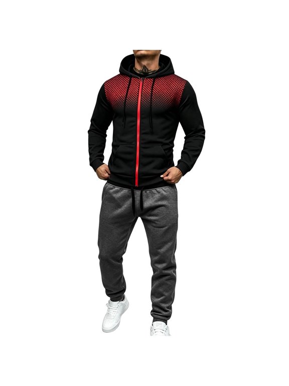 Sweat Suits Men Fall Fashion Print Zip Up Hoodie Tracksuit Sets 2 Piece Workout Jogging Suits for Men
