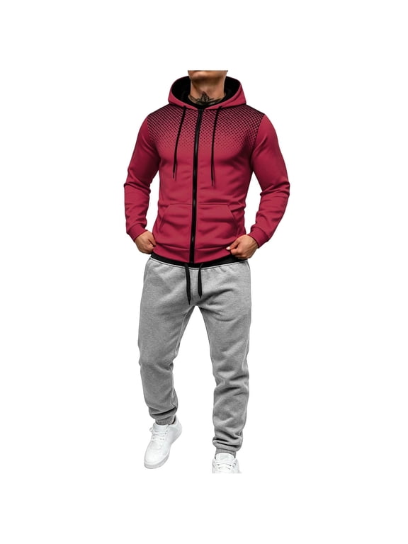 Sweat Suits Men Fall Fashion Print Zip Up Hoodie Tracksuit Sets 2 Piece Workout Jogging Suits for Men