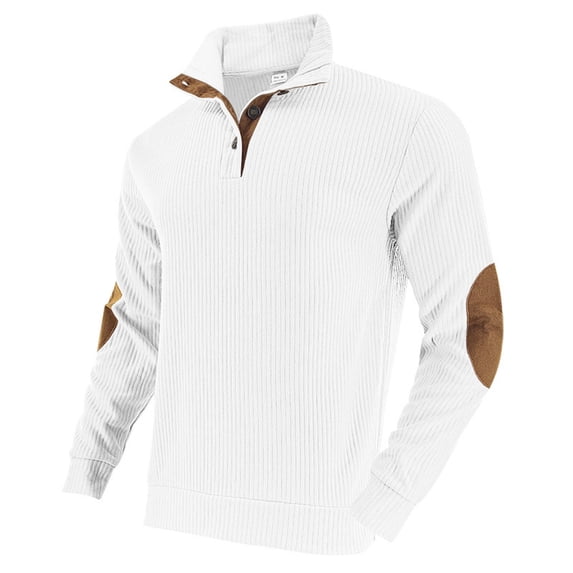 Stamzod Sweaters for Men Solid Color Long Sleeve Stand-up Collar Pullover Shirts Winter Warm Active Casual Sweatshirts for Men White L