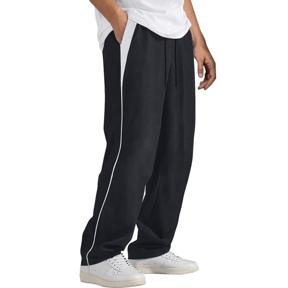 Stamzod Sweatpants for Men Fashion Strip Patchwork Elastic Waist Drawstring Track Pants Men Casual Loose Joggers for Men with Pocket Dark Gray B L