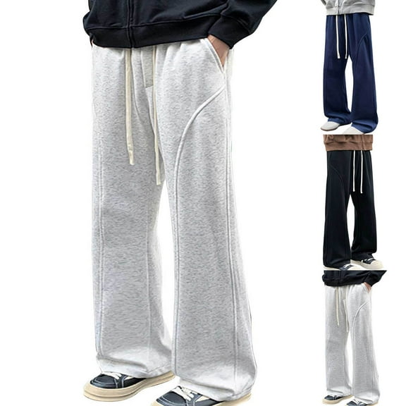 Stamzod Sweatpants for Men Solid Color Elastic Waist Wide Leg Baggy Sweatpants Men Casual Pants with Pocket Gray C XS