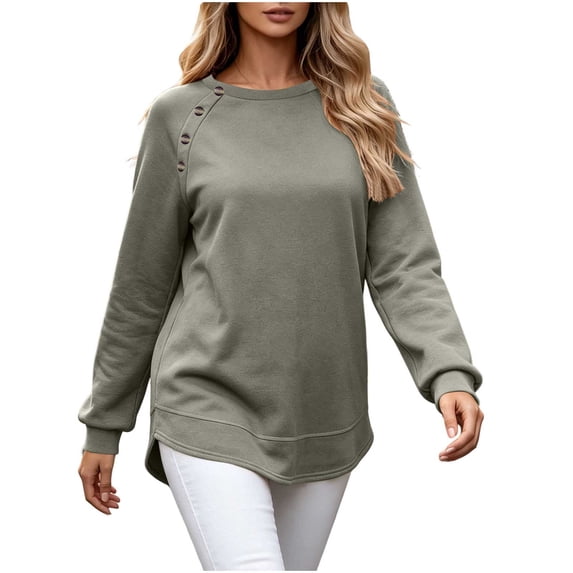 Stamzod Sweatshirt for Women Dressy Casual Long Sleeve Button Tunic Tops Fall Fashion 2026 Raglan Crewneck Sweatshirts Women Gray S