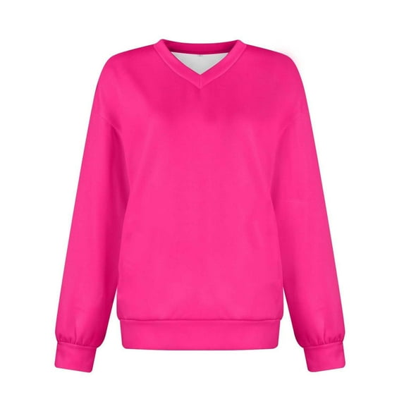 Stamzod Sweatshirt for Women Solid Color V Neck Long Sleeve Pullover Tops Casual Womens Sweatshirts Hot Pink M