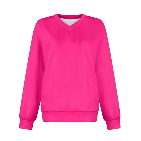 Stamzod Sweatshirt for Women Solid Color V Neck Long Sleeve Pullover Tops Casual Womens Sweatshirts Hot Pink M
