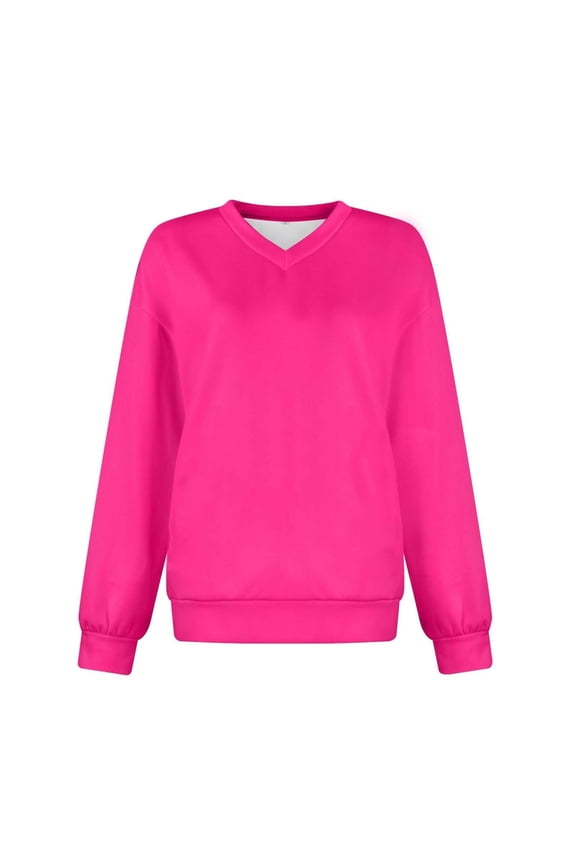 Sweatshirt for Women Solid Color V Neck Long Sleeve Pullover Tops Casual Womens Sweatshirts Hot Pink M