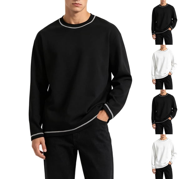 Stamzod Sweatshirts for Men Fall Fashion Color Block Long Sleeve Shirts Loose Casual Pullover Crewneck Sweatshirt Plus Size Fashion Clothing