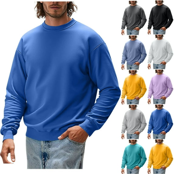 Stamzod Sweatshirts for Men Solid Color Long Sleeve Crewneck Sweatshirt Men Casual Workout Running Gym Sweat Shirts for Men Navy L
