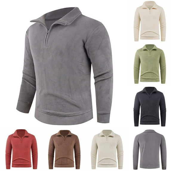 Stamzod Sweatshirts for Men Solid Color Stand Collar Long Sleeve 1/4 Zip Pullover Mens Sweatshirt Casual Warm Athletic Shirts White L