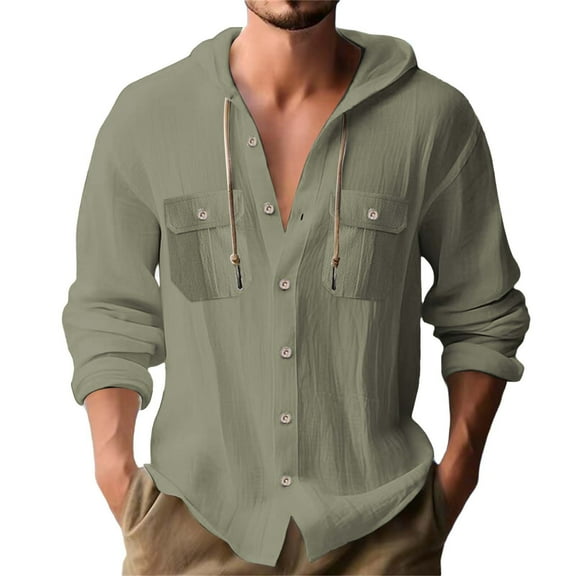 Stamzod Sweatshirts for Men Spring & Fall Solid Color Long Sleeve Button Down Shirt Men Daily Casual Workout Hoodies for Men Army Green C XL
