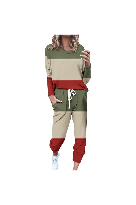 Sweatsuits Sets for Women Long Sleeve Sweatshirt Matching Sweatpants Lounge Set Patchwork Loose 2 Piece Tracksuit Outfits Plus Size