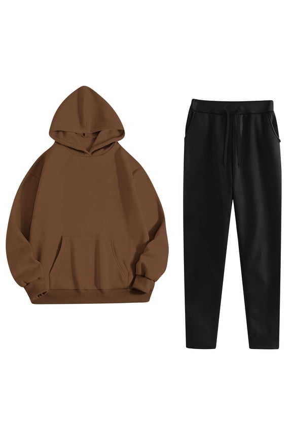 Sweatsuits Women 2 Piece Outfit Long Sleeve Hoodies Casual Sweatpants with Pocket Trendy Fall Fashion Women Sports Matching Sets Brown-4 S