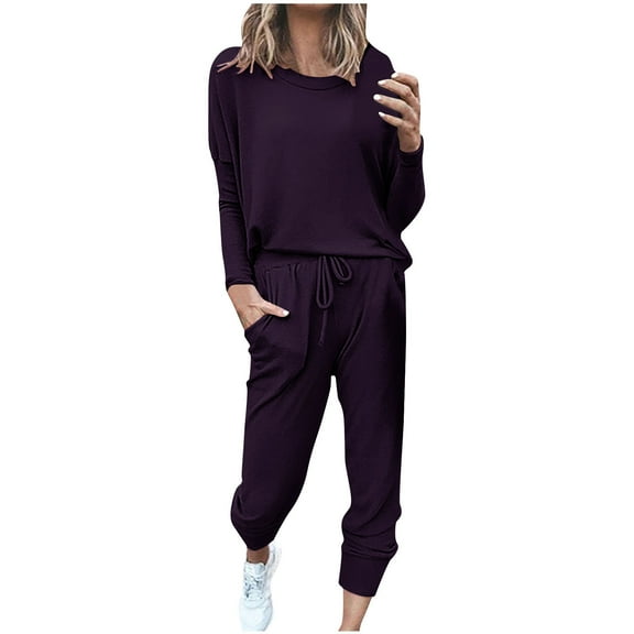 Stamzod Sweatsuits Womens Loungewear Set Tracksuit Long Sleeve Pajamas Set with Pockets 2 Piece Outfits Lounge Sets
