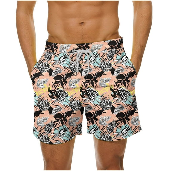 Stamzod Swim Trunks Men Vintage Print Quick Dry Mens Shorts Drawstring Waist Beach Bathing Suits Plus Size Swim Shorts with Pockets