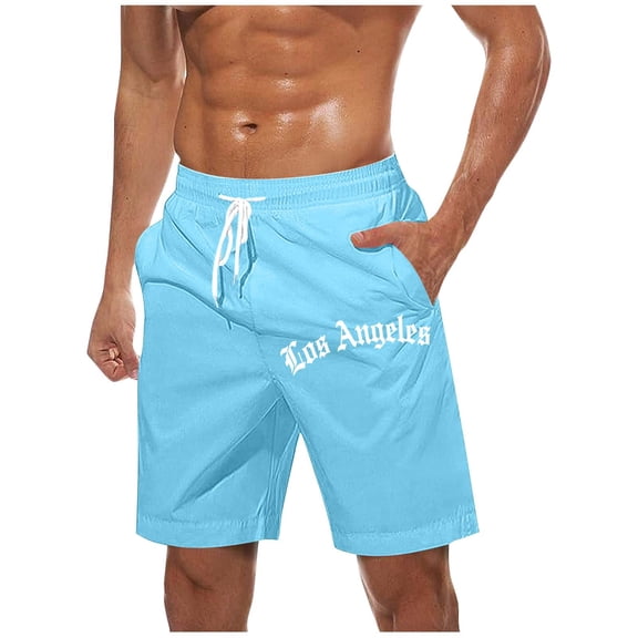 Stamzod Swimming Shorts for Men Summer Elastic Waist Swim Trunks Men Casual Loose Oversized Bathing Suit with Pocket Light Blue L