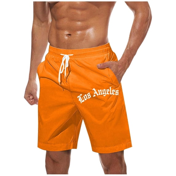 Stamzod Swimming Shorts for Men Summer Elastic Waist Swim Trunks Men Casual Loose Oversized Bathing Suit with Pocket Orange XXXXXL