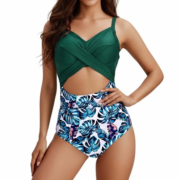 Stamzod Swimming Suits for Women Hollow Out Crisscross Bathing Suits Summer Ruched Swimsuit for Women 2026 Green E L