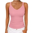 thumbnail image 1 of Stamzod Tank Tops for Women Spaghetti Strap V-Neck Ribbed Top Slim Fitted Soft Camisole Basic Layering Shirts Pink M, 1 of 6