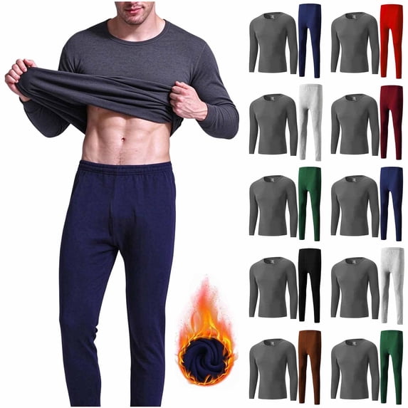 Stamzod Thermal Underwear for Men Winter Base Layer Long Johns Set Cold Weather Fleece Lined Top & Bottom