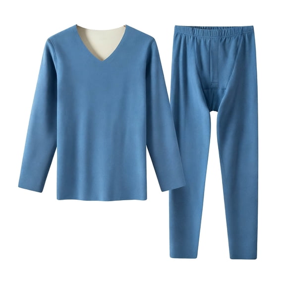 Stamzod Thermal Underwear for Women V Neck Long Sleeve Shirt Long Johns Casual Base Layer Women Cold Weather Blue B XXXXL