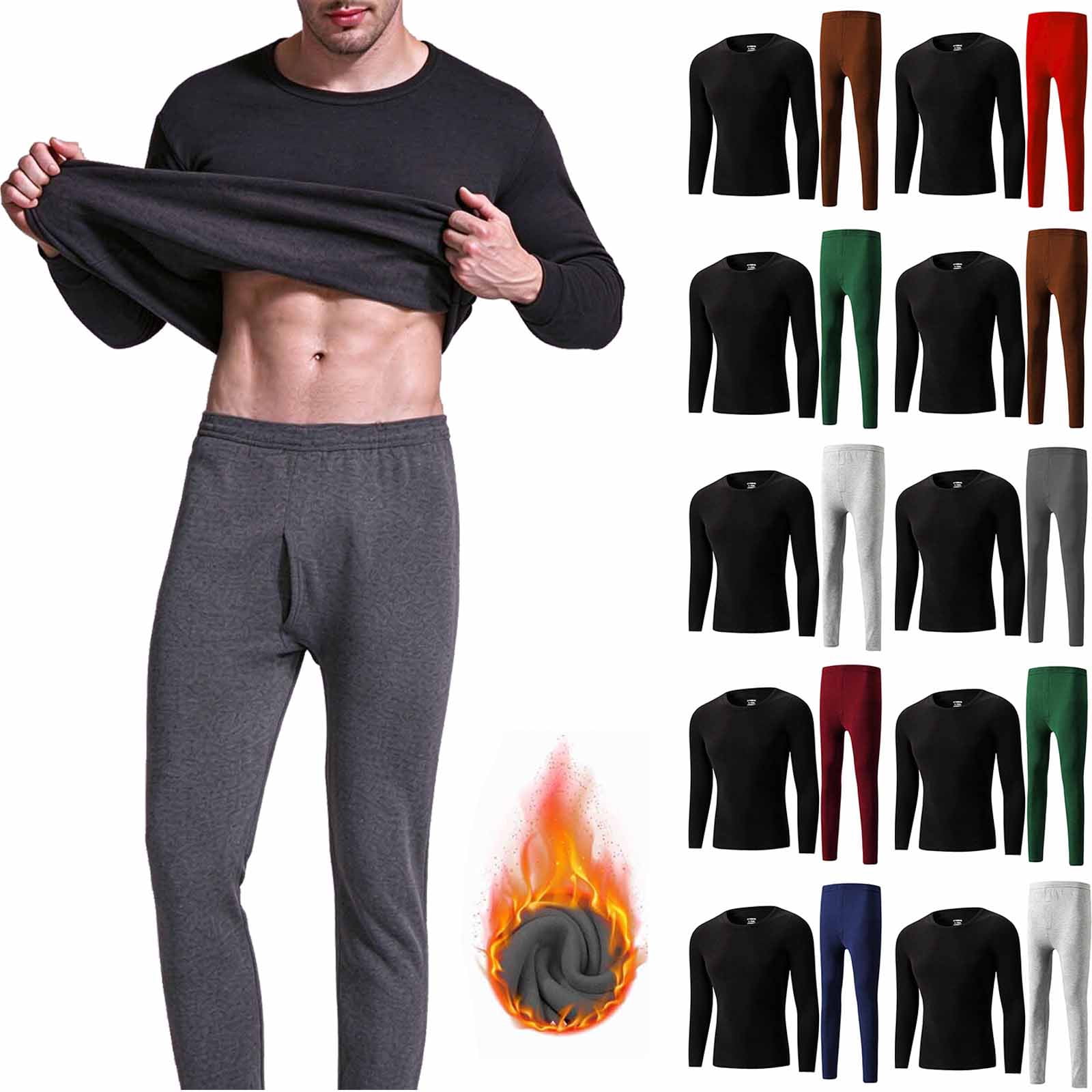 Stamzod Thermals for Men Winter Warm Fleece Lined Top and Bottom Sets ...