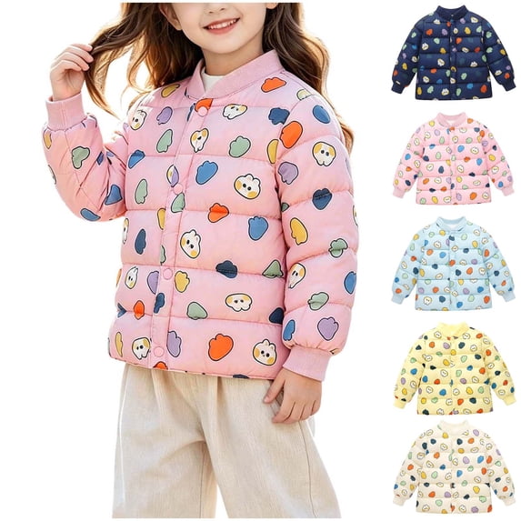 Stamzod Toddler Clothes Boys Girls Puffer Jacket Lightweight Cute Printed Warm Bomber Jackets Winter Coats with Buttons Navy 7-8Years