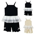 thumbnail image 1 of Stamzod Toddler Girl Outfits Casual Lace Camisole Tops + Ribbed Shorts Set Girls Summer Clothes Yellow 3 Years, 1 of 6