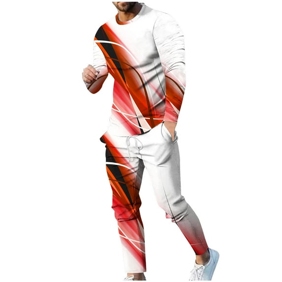 Stamzod Track Suits for Men Set Warm Up Plus Size Digital Printed Mens Sweatsuits Long Sleeve Sweatshirt and Sweatpant Jogging Suits with Pocket