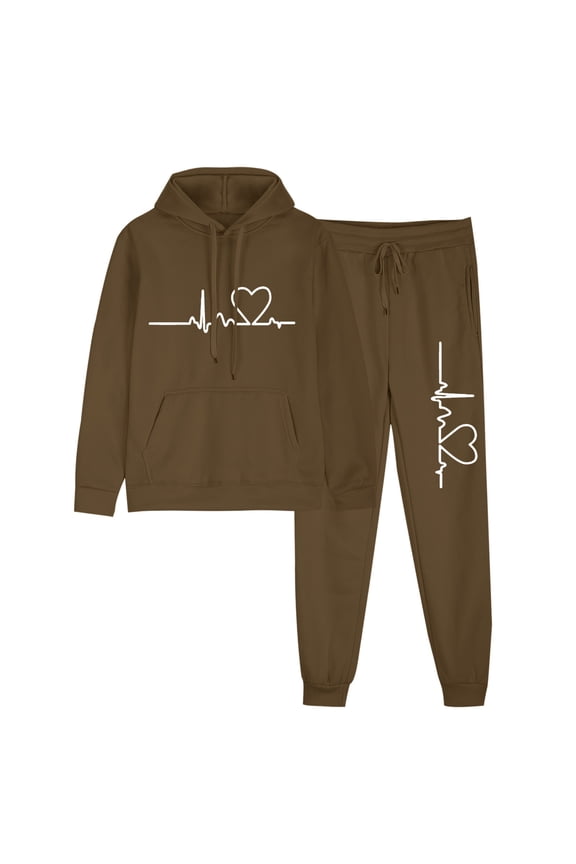 Track Suits for Women Set Long Sleeve Hooded Sweatshirt Women Fall Clothes Trendy Fashion Casual Oversized Sweatpants Set for Women Coffee B XL