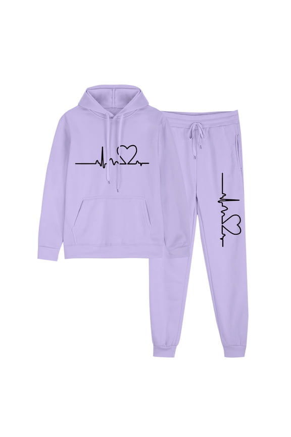 Track Suits for Women Set Long Sleeve Hooded Sweatshirt Women Fall Clothes Trendy Fashion Casual Oversized Sweatpants Set for Women Purple B M