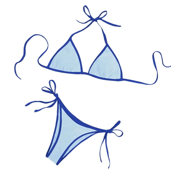 Stamzod Triangle Bikini Sets for Women Two Piece Drawstring Bathing Suits High Cut Cheeky Swimsuit Summer Beach Swimwear Light Blue-1 L