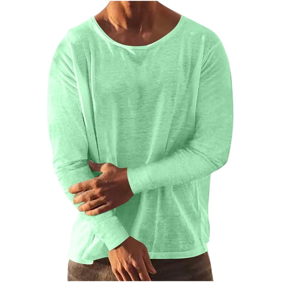Stamzod Tshirts Shirts for Men Spring Solid Color Crewneck Pullover Tops Men Loungewear Casual Loose Plus Size Mens Long Sleeve Tee Shirts Mint Green L
