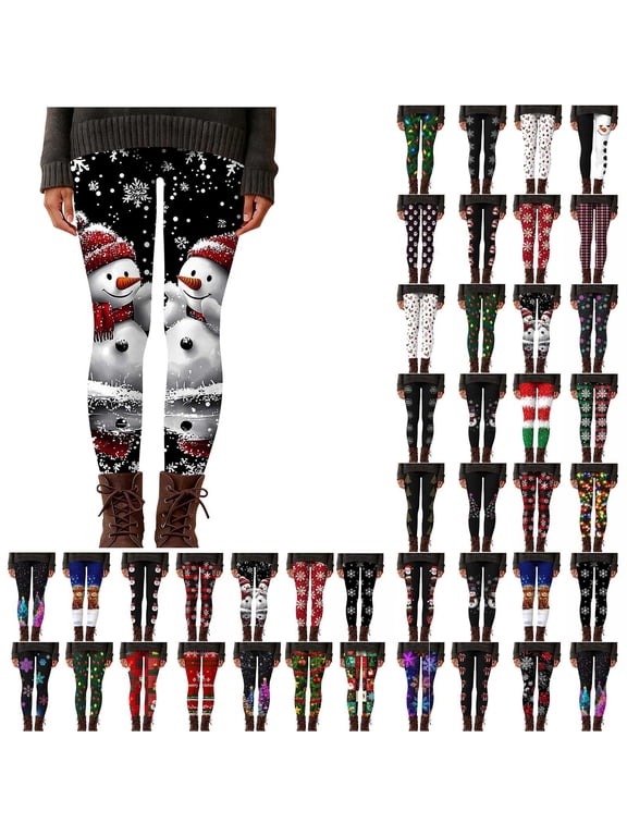 Tummy Control Leggings for Women Athletic Workout Stretchy Yoga Pants High Waisted Christmas Leggings