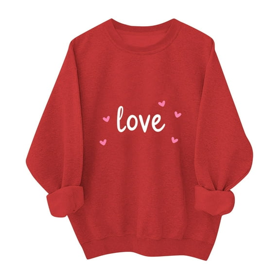 Stamzod Tunic Sweatshirts for Women Valentines Lover Heart Crewneck Sweatshirt Loose Casual Long Sleeve Tops for Women Red-4 XS
