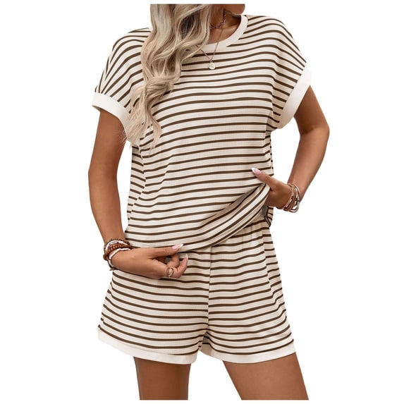 Stamzod Two Piece Shorts Set for Women Summer Lounge Set Casual Cap Sleeve Matching Outfits 2026 Sweatsuit Khaki XL