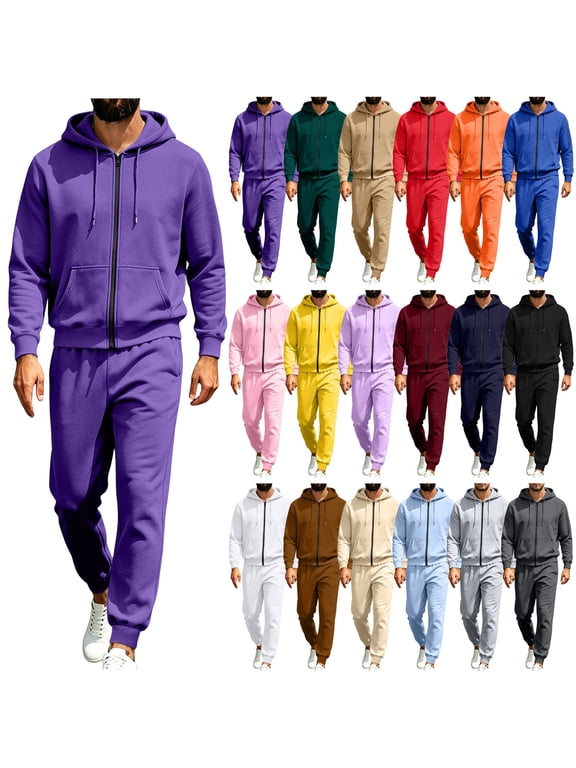 Two Piece Track Suits Mens 2026 Fall Winter Long Sleeve Zipper Hoodies Joggers Set Casual Athletic Sweatsuits for Men