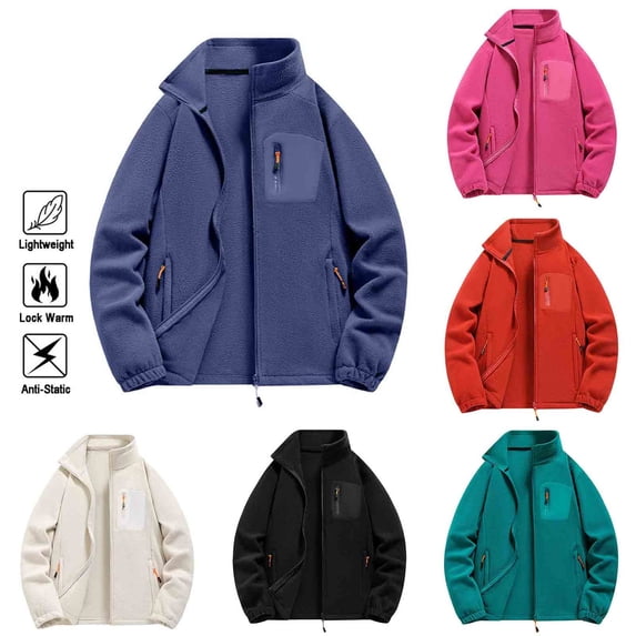 Stamzod Unisex Winter Fleece Jacket Solid Color Stand Collar Thicked Warm Jackets with Pocket Casual Zip Up Coats for Women And Men Khaki-10 XL