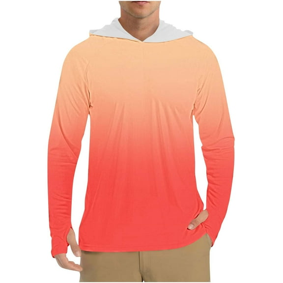 Stamzod Lightweight Hoodie Men Summer Long Sleeve Fishing Shirt with Pocket Casual Solid Color Outdoor Athletic Hiking Camping Rash Guard for Men Orange L