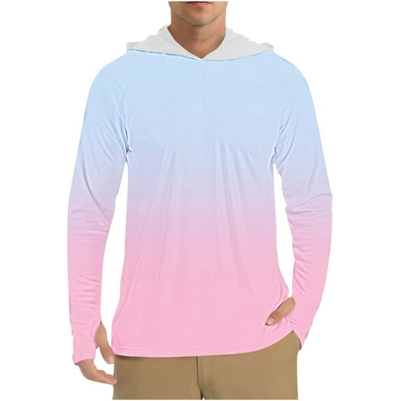 Stamzod Lightweight Hoodie Men Summer Long Sleeve Fishing Shirt with Pocket Casual Solid Color Outdoor Athletic Hiking Camping Rash Guard for Men Pink L
