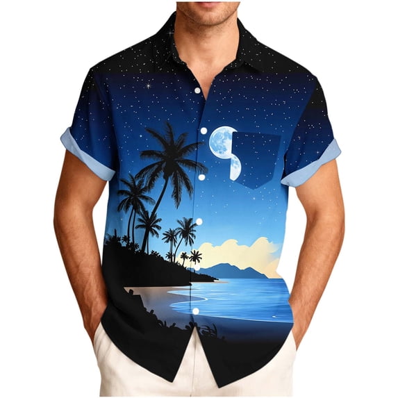 Stamzod Vacation Shirts for Men Short Sleeve Hawaiian Shirt Tropical Summer Beach Shirts Big & Tall Blue XXXL