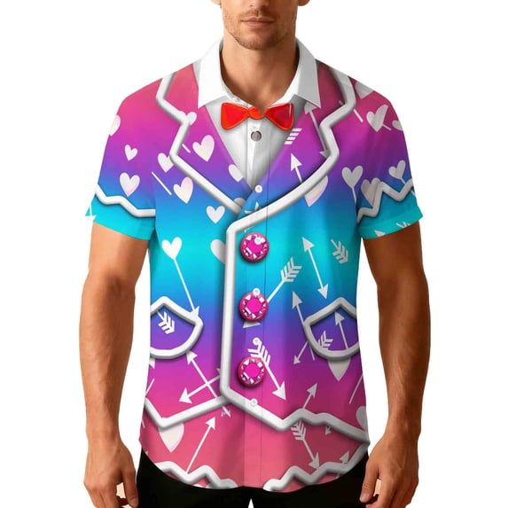 Stamzod Vacation Shirts for Men Summer Short Sleeve Casual Shirts Plus Size Mens Button Down Hawaiian Shirt Pink I M