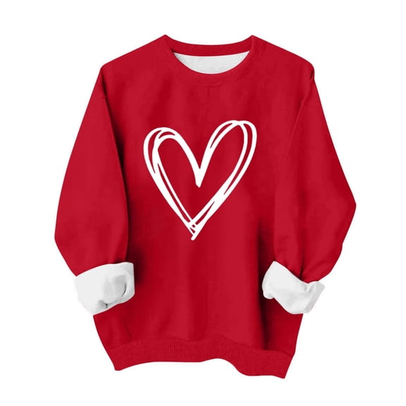 Stamzod Valentine Tops for Women Trendy Lover Heart Graphic Red Sweatshirt Women Casual Long Sleeve Pullover Sweatshirts for Valentine's Day Red R S