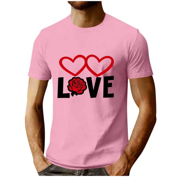 Stamzod Valentines Lover Heart Graphic Tees Men Summer Crewneck Short Sleeve Basic Tee Tops Active Casual Oversized Tshirts for Men Pink C XXL