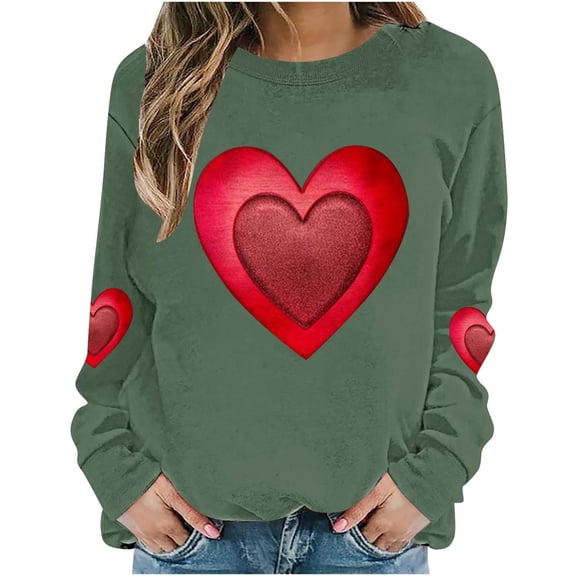Stamzod Valentines Oversized Crewneck Sweatshirt Women Lover Heart Casual Cute Tops Long Sleeve Graphic Sweatshirts for Women Army Green E XXL