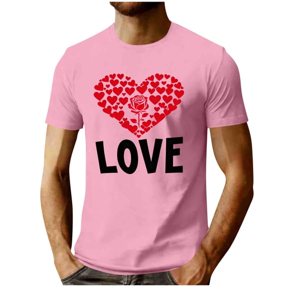 Stamzod Valentines Oversized Tshirts for Men Fashion Lover Heart Short Sleeve Tshirt Summer Casual Workout Shirts for Men Pink E XL