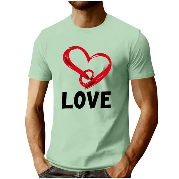Stamzod Valentines Shirts for Men Summer Lover Heart Short Sleeve Tshirts Loose Casual Workout Tshirts Shirts for Men Green M