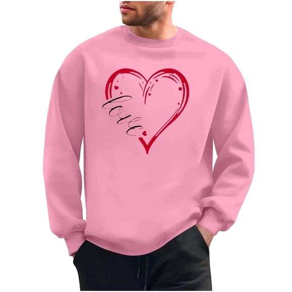 Stamzod Valentines Sweatshirts for Men Long Sleeve Lover Heart Casual Tops Loose Crew Neck Sweatshirt for Mens Pink E L